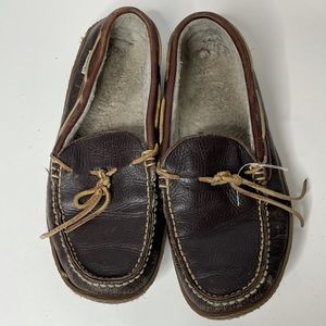 LL Bean Mens 9 M Leather Moccasins Slippers Faux Fur Lined  Style 212984